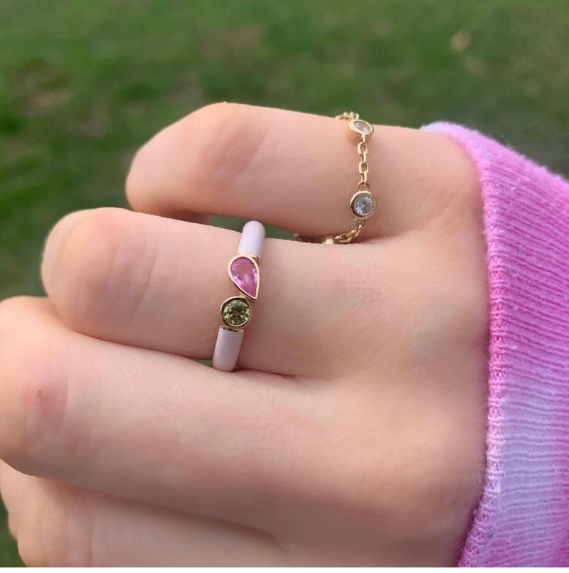 Lavender Enamel Duo Stone Band Ring