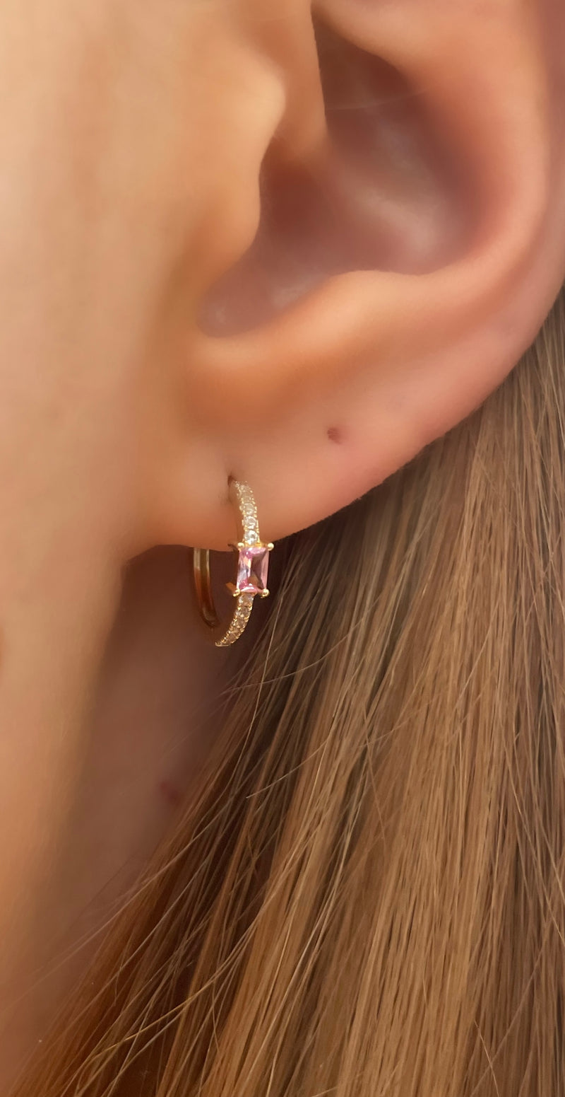 Pink Sapphire Baguette Hoops