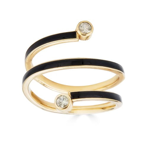 Black Enamel Twist Ring with White Sapphires